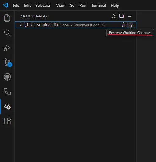 Cloud Changesから変更内容を復元する様子